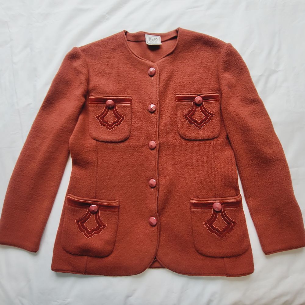Liola Spa Wool Blazer Long Sleeve Reddish Brown Size Small